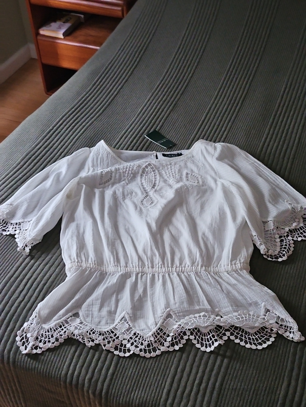 LG White Eyelet Lace Peplum Blouse